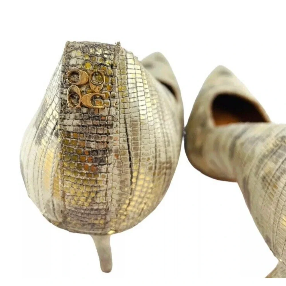 COACH New York‎ Harlee Gold Snakeskin Pumps Pointed Toe Heels Size 8.5 B